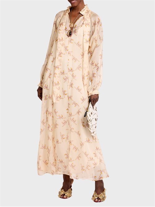 Abito lungo in chiffon di seta con stampa Farfalla LA DOUBLE J | DRE1061SIL024FAR08WH09